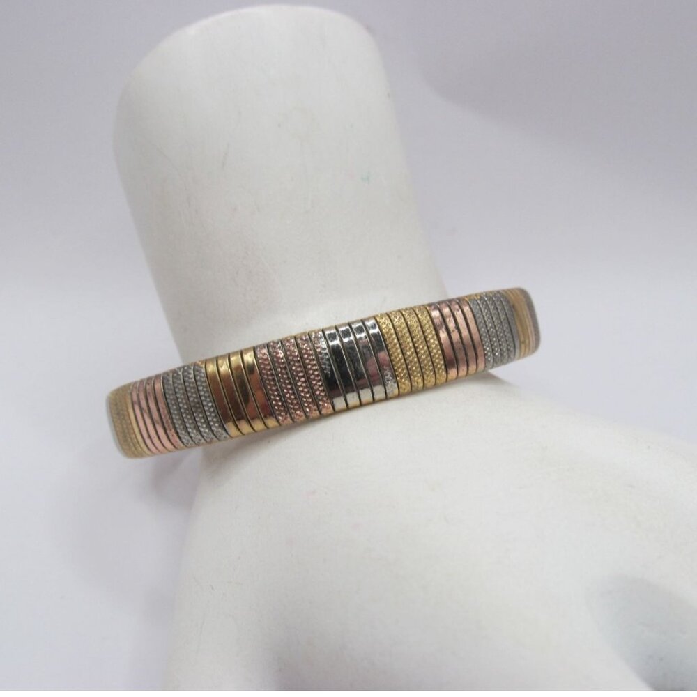 Silver and Goldtone Metal Stretch Bracelet
